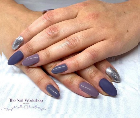 Purple, Mauve and Silver glitter Autumn Nail
